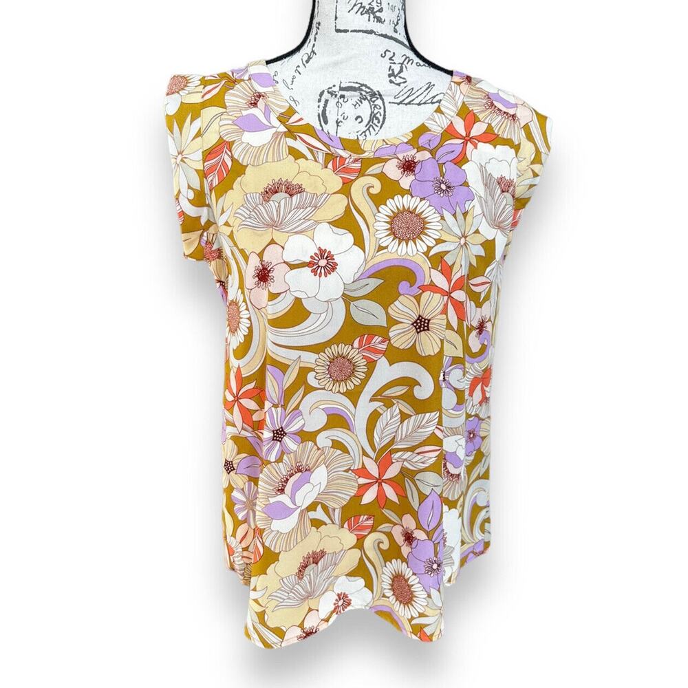 Pleione Floral Blouse Pleated Back 70s Vibe NWT Small